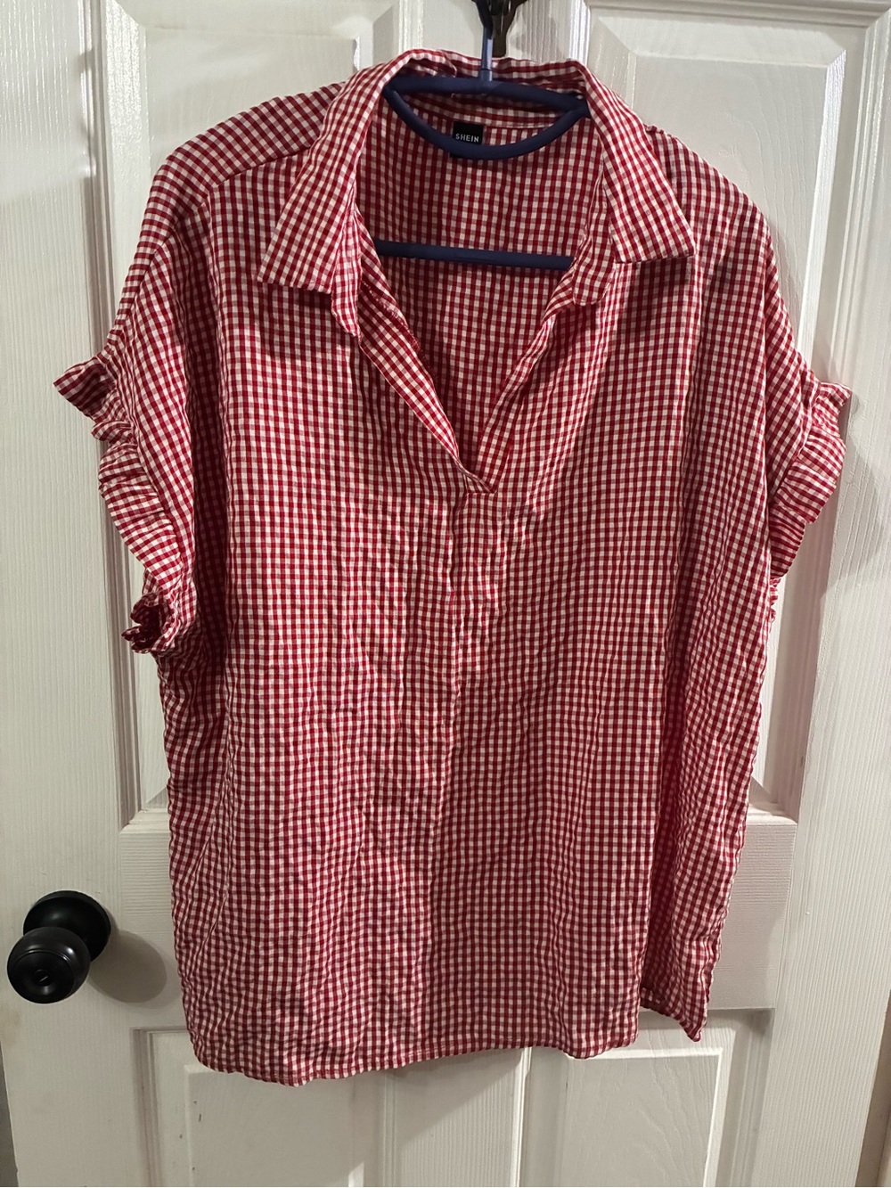 Women’s Red Gingham V-Neck Shirt